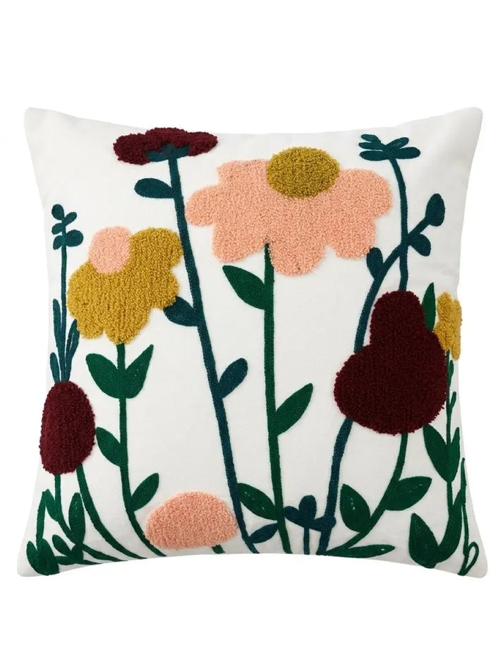 Wild Bloom Bouquet Hand-Tufted Cushion Cover