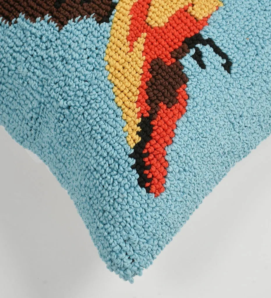 Azure Hummingbird Garden Hand-Tufted Wool Pillow Cover