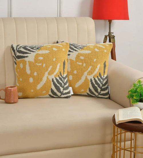 Golden Botanical Abstract Pillow Cover