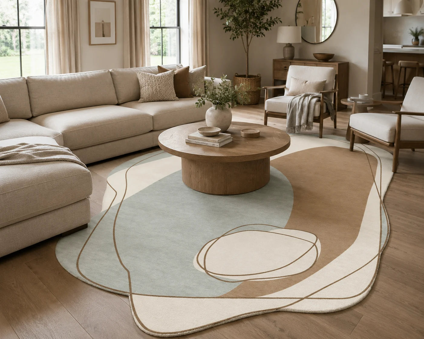 Serene Flow Abstract Irregular Area Wool Rug - Hand Tufted