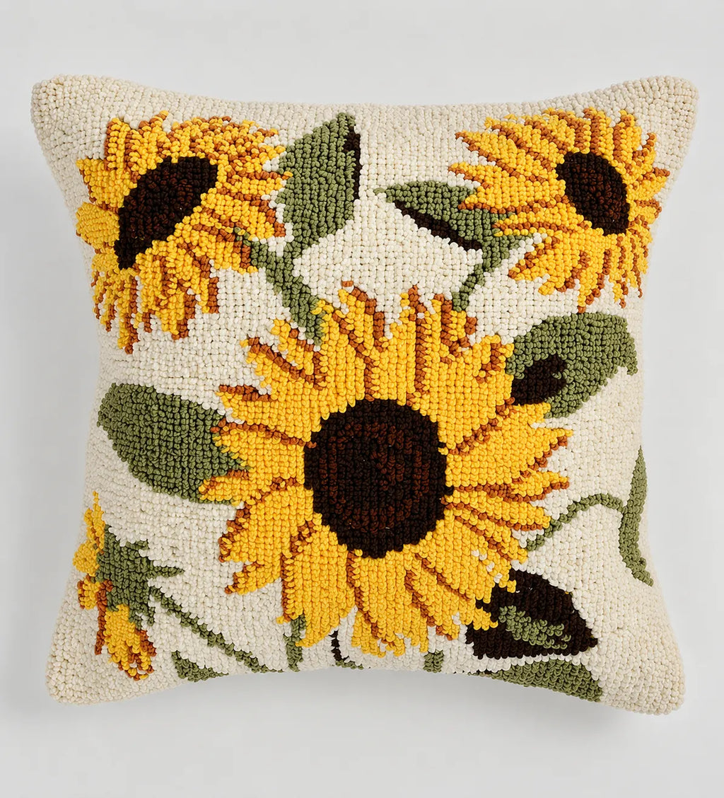 Golden Sunflower Garden Hand-Tufted Wool Pillow Cover