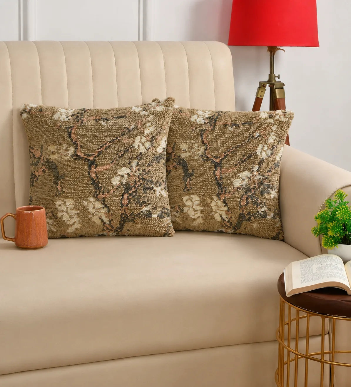 Vintage Blossom Branch Hand-Tufted Wool Pillow Cover