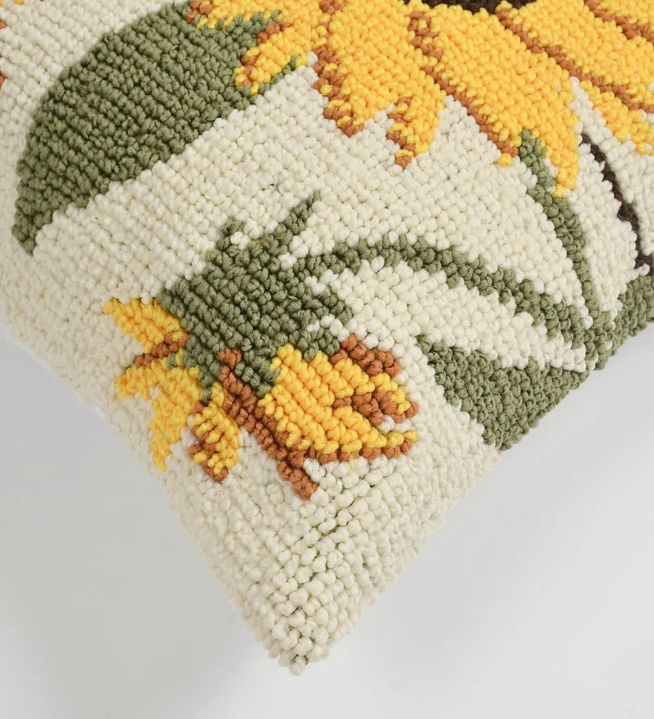Golden Sunflower Garden Hand-Tufted Wool Pillow Cover