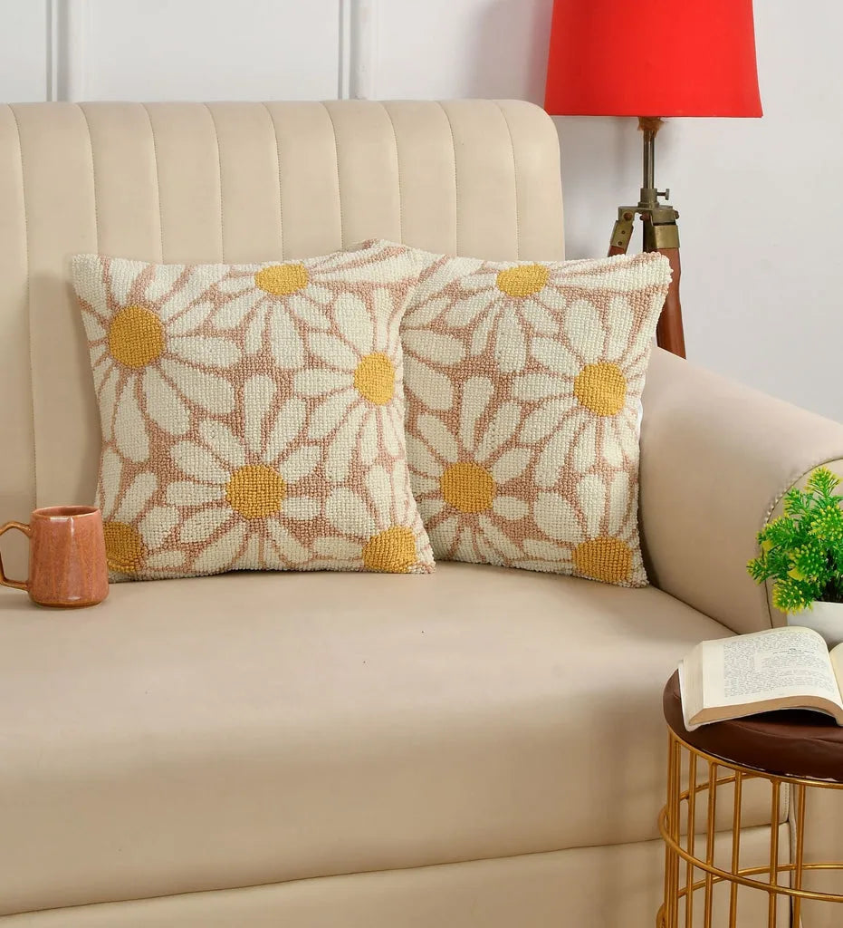 Sunny Meadow Beige Pillow Cover
